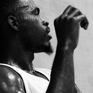 Portrait of an athlete mid training, shot in black and white