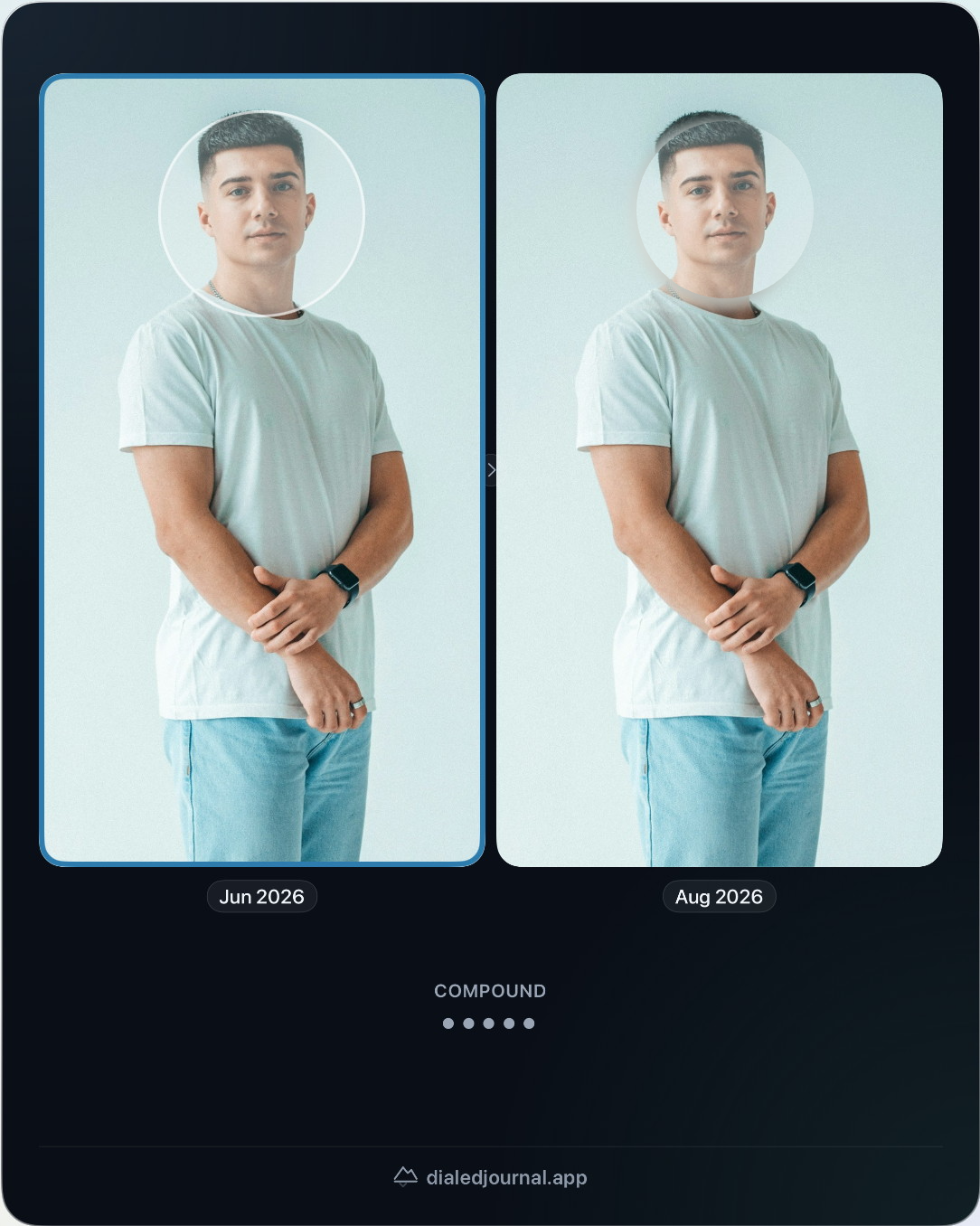 The same card with both faces unblurred, a circle drawn around the head the app measured